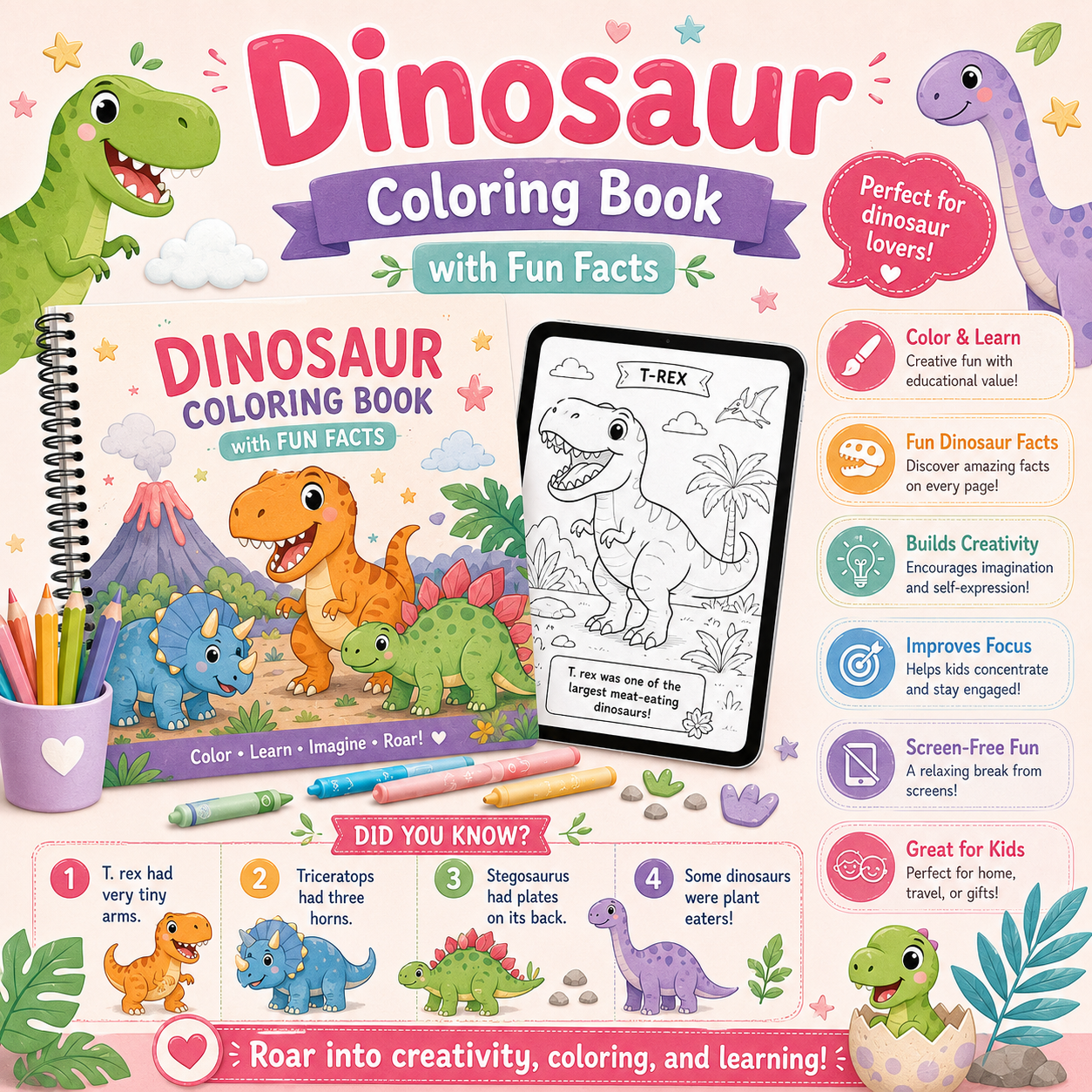 Dinosaur Coloring and Fun Facts!